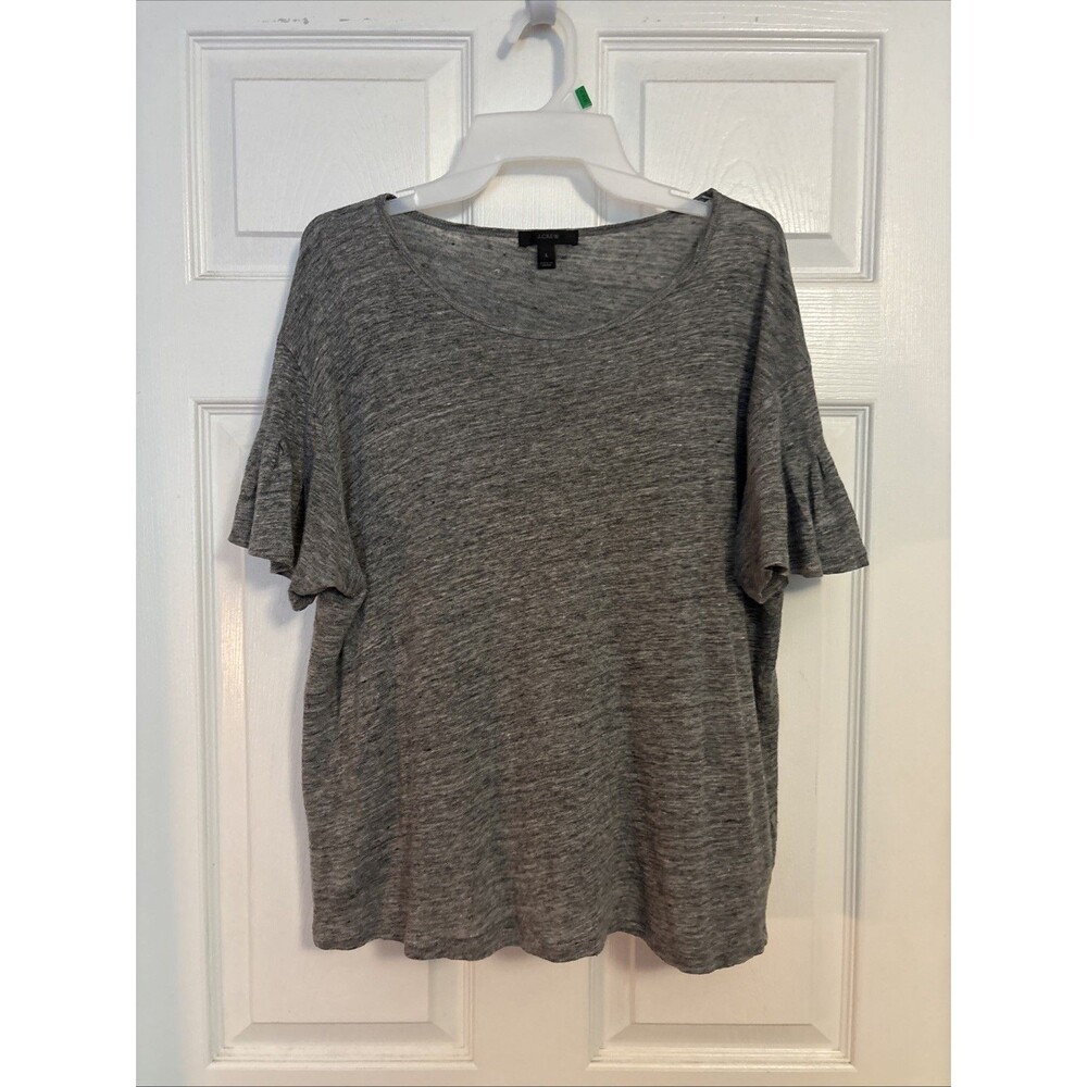 J Crew Womens Top Shirt Classic Preppy Minimalist Gray Bell Short Sleeve, Size L